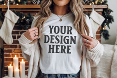 Bella Canvas 3001 White Christmas Shirt Mockup, Trandy Product Image 1