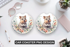 Quokka Flower Car Coaster Sublimation| Animal Coaster PNG Product Image 1