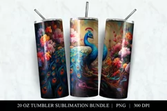 Floral Peacock 20 oz Skinny Tumbler Sublimation Full Wrap Product Image 2