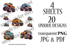 Printable Monster Truck Stickers - 20 Designs on 4 Sheets Product Image 8