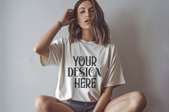 Ivory Comfort Colors 1717 T-shirt Mockups, Real Model Product Image 1