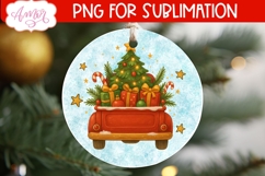 Christmas ornament PNG sublimation, Red truck ornament PNG Product Image 2