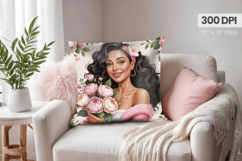 Afro Girl /Woman braided hair Pillow Design, Black Queen PNG Product Image 1