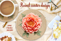 Delicate vintage floral round coaster sublimation design png Product Image 1