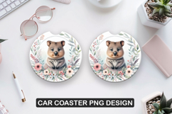Quokka Flower Car Coaster Sublimation| Animal Coaster PNG Product Image 1