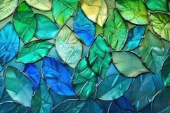 Blue and Green Stained Glass Leaves Background Wallpaper Product Image 1
