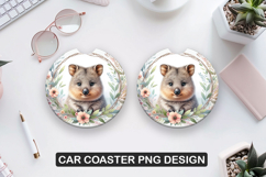Quokka Flower Car Coaster Sublimation| Animal Coaster PNG Product Image 1
