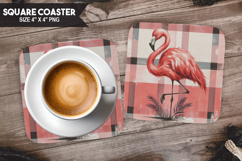 Flamingo, Animal coaster, Buffalo Plaid Square Coaster PNG Product Image 1