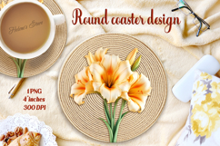 Delicate vintage floral round coaster sublimation design png Product Image 1