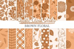 Brown Floral digital paper, Brown Floral pattern Flowers Dhalia Leaves Damask Calico background, Instant Download, Personal &amp; Commercial Use Product Image 1