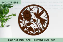 Hummingbird Sunflower Round Sign SVG laser cut file Product Image 1