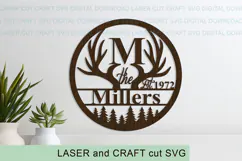 Deer antlers Family Name Round Sign SVG laser cut, Cricut Product Image 2