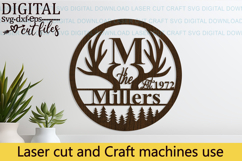 Deer antlers Family Name Round Sign SVG laser cut, Cricut Product Image 3