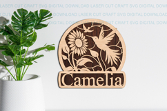 Hummingbird Sunflower Name Round Sign SVG laser cut Product Image 1