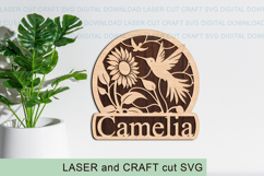 Hummingbird Sunflower Name Round Sign SVG laser cut Product Image 2