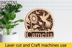 Hummingbird Sunflower Name Round Sign SVG laser cut Product Image 3