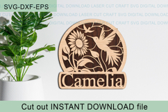 Hummingbird Sunflower Name Round Sign SVG laser cut Product Image 4