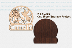Hummingbird Sunflower Name Round Sign SVG laser cut Product Image 5
