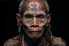 Fierce Tattooed tribe man forest shot. Generate Ai Product Image 1