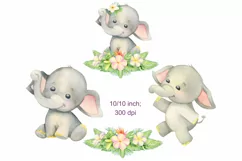 Watercolor Little Elephant clipart. Cute girl elephant and p Product Image 3
