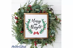 Merry And Bright svg, Christmas Wreath svg, Holiday Monogram Product Image 2