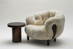 Modern armchair with wooden side table in empty living room Product Image 1