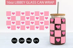 Pink Checkered Heart SVG PNG 16 oz Libbey Glass Can Wrap Product Image 1
