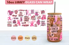 Breast Cancer Warrior SVG PNG 16 oz Libbey Glass Can Wrap Product Image 1