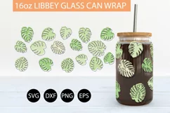 Monstera SVG 16 oz Libbey Glass Can Wrap PNG Sublimation Product Image 2