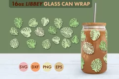 Monstera SVG 16 oz Libbey Glass Can Wrap PNG Sublimation Product Image 1
