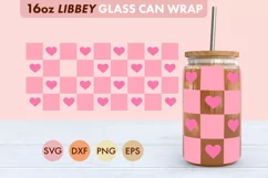 Pink Checkered Heart SVG PNG 16 oz Libbey Glass Can Wrap Product Image 2