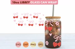 Coquette Cherry Bow SVG PNG 16 oz Libbey Glass Can Wrap Product Image 1