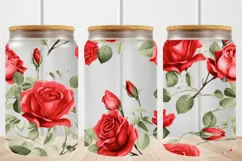 Red Flowers 16oz Libbey Glass Can Tumbler, Pink Floral PN Product Image 1