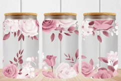 Pink Flowers 16oz Libbey Glass Can Tumbler, Pink Floral PNG Product Image 1
