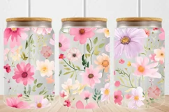 16oz Libbey Glass Can Tumbler Watercolor Flowers Sublimation Product Image 1