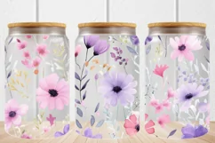 16oz Libbey Glass Can Tumbler Watercolor Flowers Sublimation Product Image 1