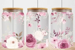 Watercolor Pink Rose Flowers 16oz Libbey Glass Can Tumbler Product Image 1