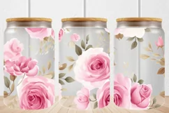 Watercolor Pink Flowers 16oz Libbey Glass Can Tumbler Product Image 1
