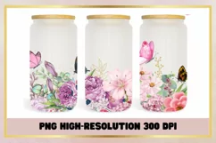 16 Oz Libbey Glass Can Watercolor Flowers Butterfly Product Image 1