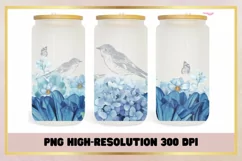 Vintage Bird Blue Flowers 16 Oz Libbey Glass Can Wrap Product Image 1