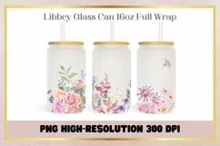 Floral Bouquet Watercolor 16oz Libbey Glass Can Full Wrap Product Image 1