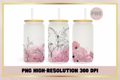Flower Line Art Watercolor Pink 16 oz can glass Libbey wrap Product Image 1
