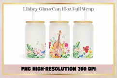 Violin Watercolor Flowers 16oz Libbey Glass Can Full Wrap Product Image 1