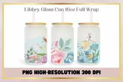 Watercolor flowers 16oz can glass Libbey wrap sublimation Product Image 1