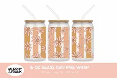 16oz Retro Glass Can Wrap Png | Groovy Daisy Glass Can Png
