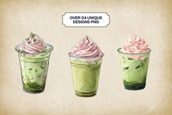Lychee Matcha Latte Clipart Bundle 4 PNG Product Image 3