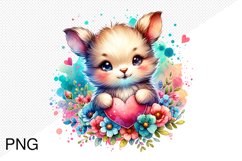 Baby Animals With Heart With Flowers- Clipart Sublimation Product Image 1