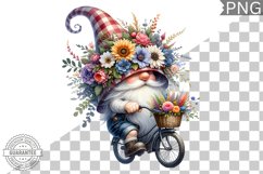 Floral Crown Gnome Rides A Bike Sublimation Clipart Design Product Image 1
