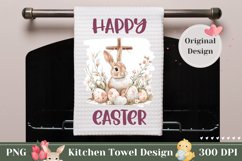 Happy Easter Kitchen Towel PNG, Easter Cross Sublimation Product Image 1