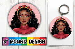 Cheerful Circle Keychains Design PNG, Afro Girl Product Image 1